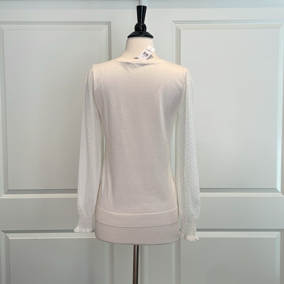NWT • LOFT Women's White top w Sheer Long Sleeves. - Picture 13 of 16